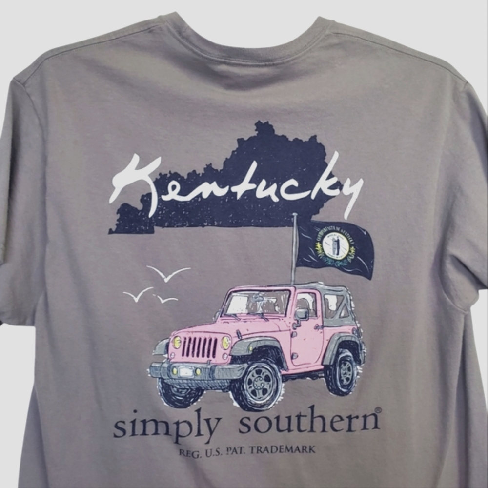 Simply Southern Women's Kentucky Gray T-Shirt with Pink Jeep Design Size L